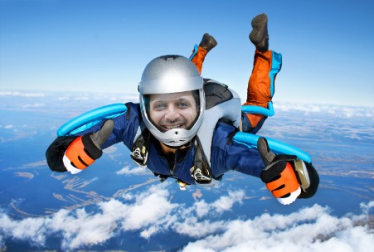 A mocked up image of Saqib skydiving